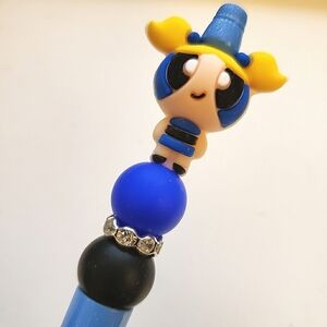 Handmade Glitter Gradient Powerpuff Girls Bubbles Beaded Silicone Focal Bead Pen